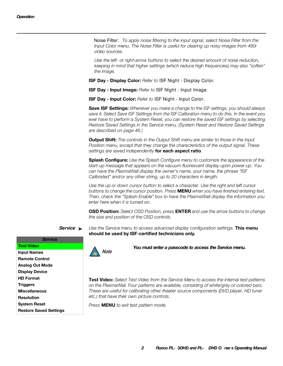 Runco PL-50DHD, PL-43DHD manual Service, Should be used by ISF-certified technicians only 