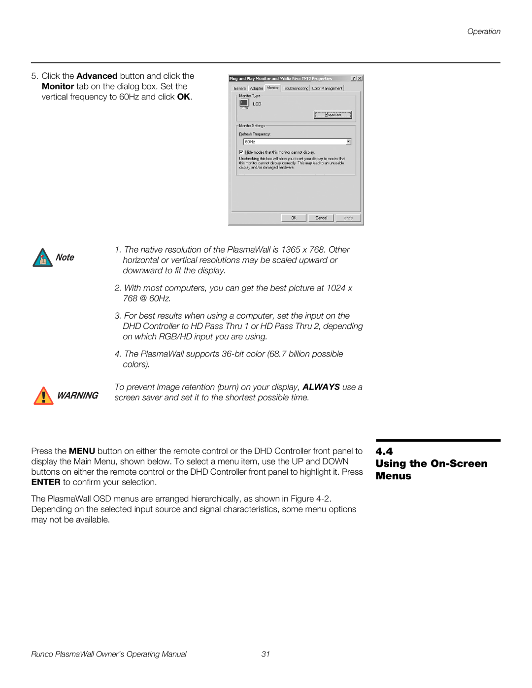 Runco PL-50XA manual Using the On-Screen Menus 