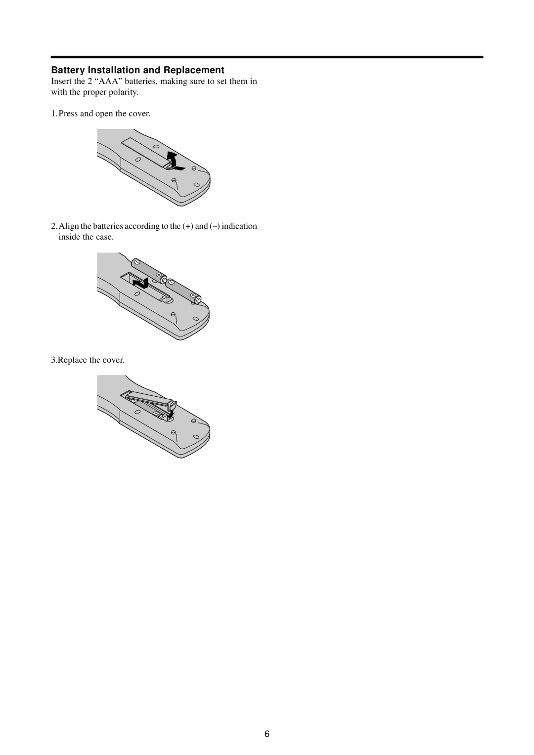 Runco PL-61CX manual Battery Installation and Replacement 