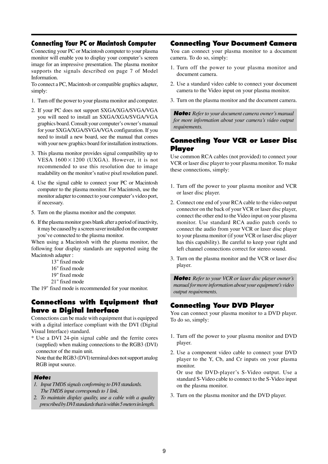 Runco PL-61CX manual Connections with Equipment that have a Digital Interface, Connecting Your Document Camera 