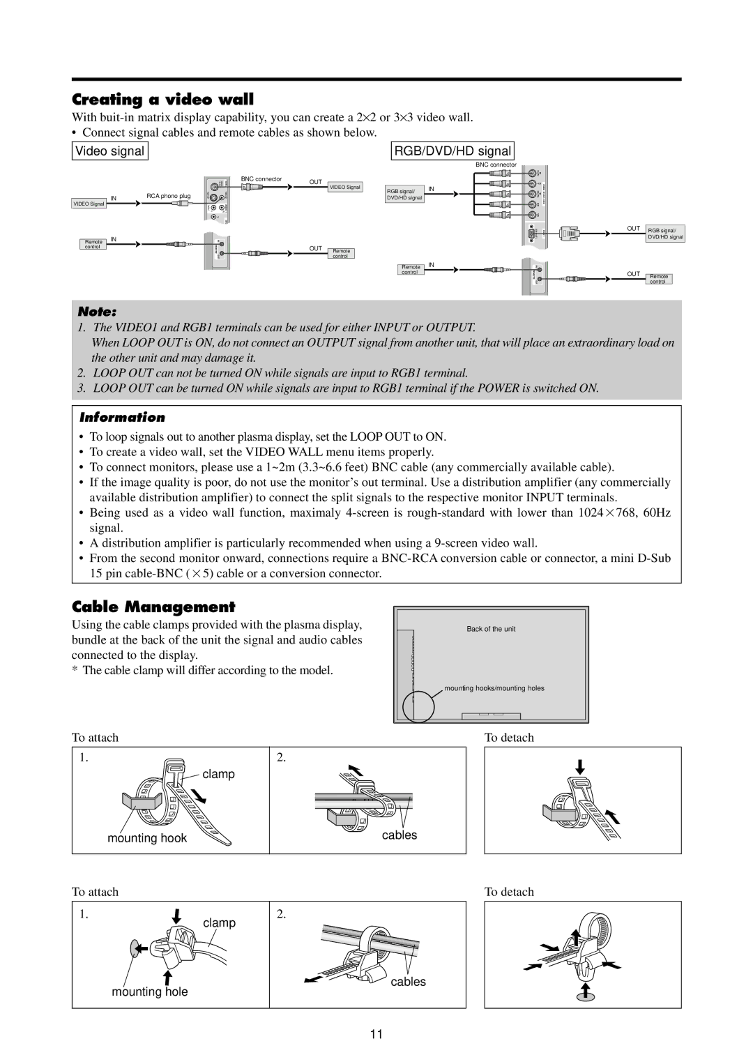 Runco PL-61CX manual Creating a video wall, Cable Management 