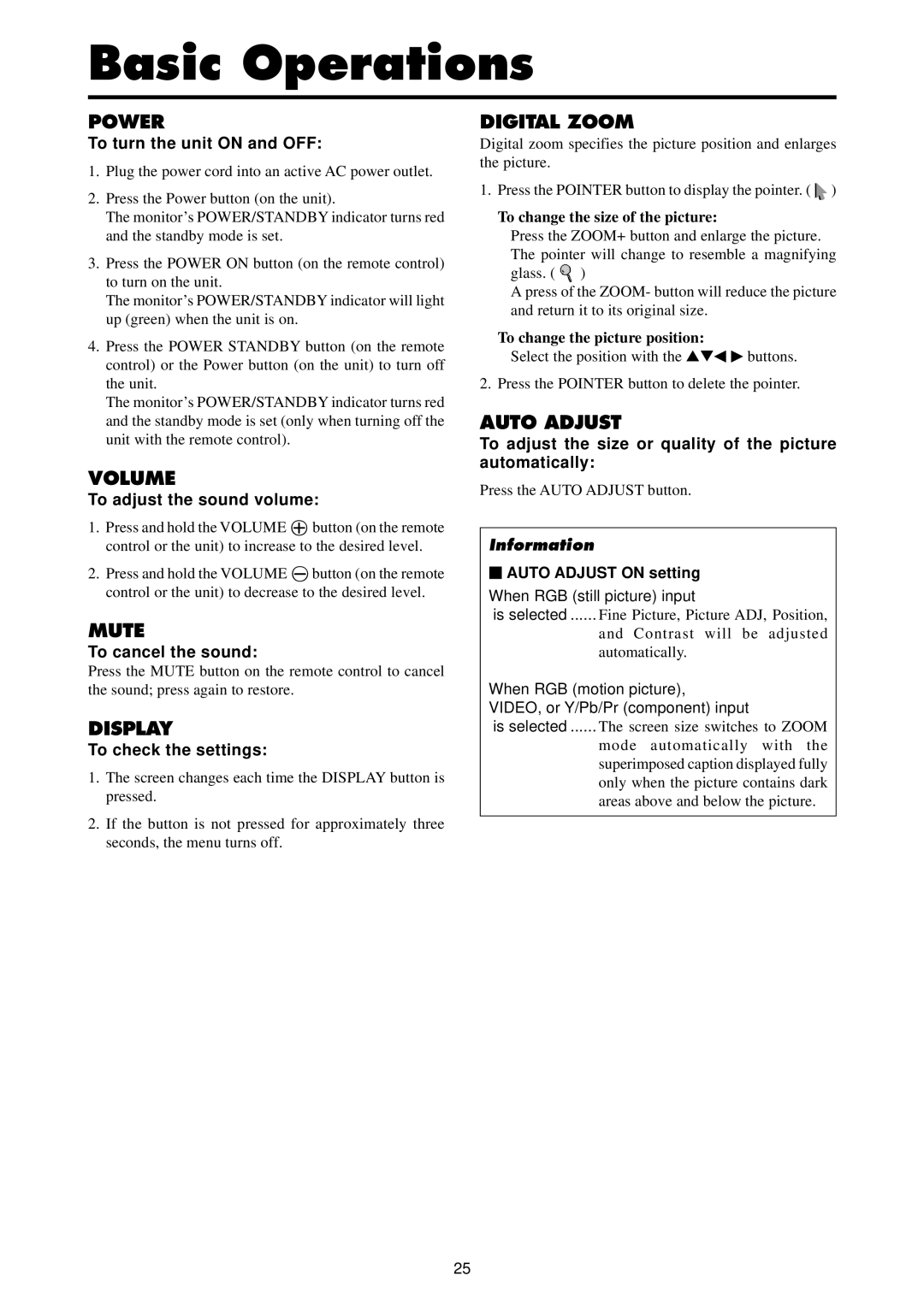 Runco PL-61CX manual Basic Operations 