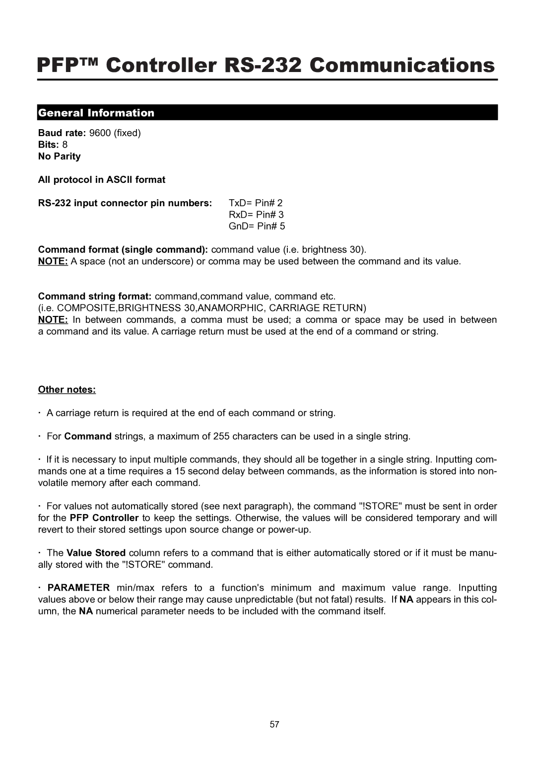 Runco PL-61CX manual PFP Controller RS-232 Communications, General Information 