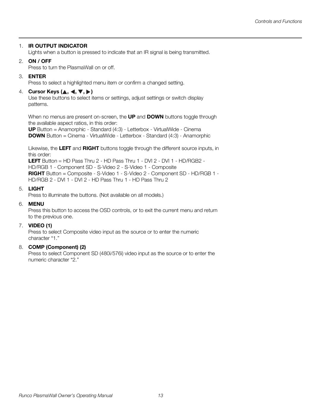 Runco PL-50XA, PL-61DHD manual IR Output Indicator, Enter, Light, Menu 