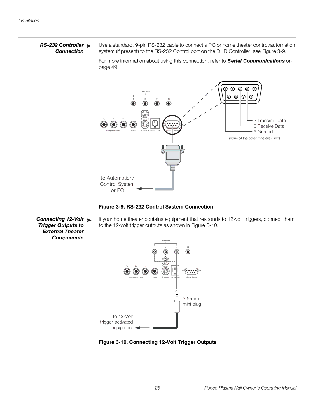 Runco PL-61DHD manual RS-232 Controller, Connection 