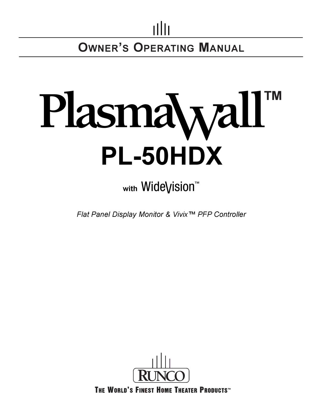 Runco PL-50HDX, PlasmaWall manual 