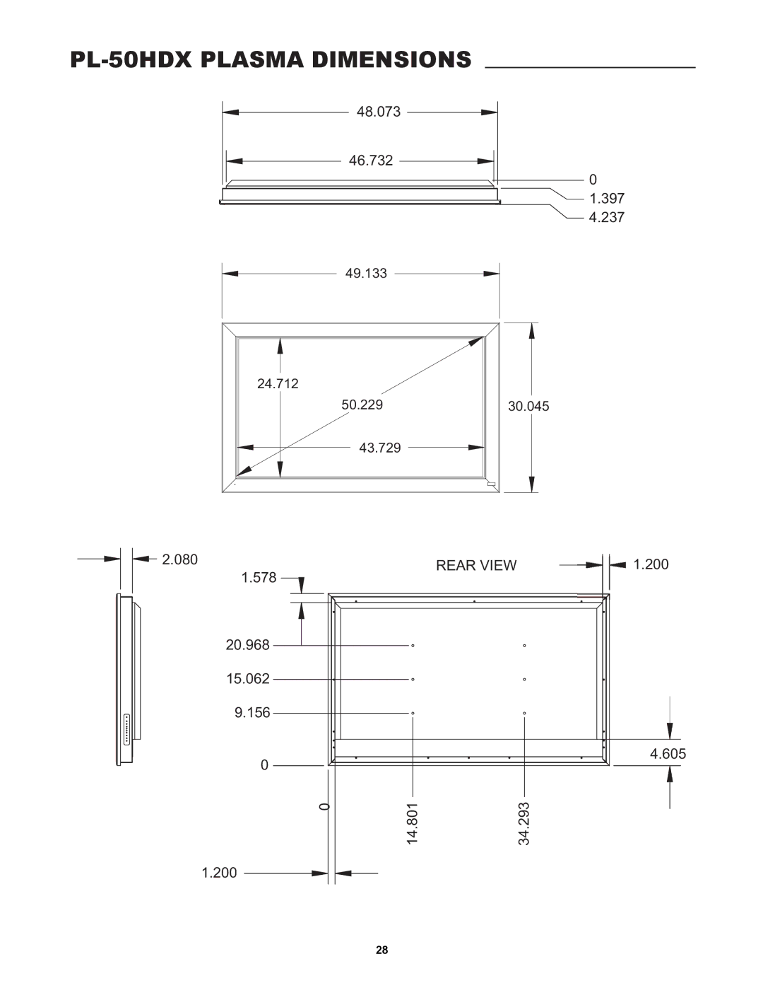 Runco PlasmaWall manual PL-50HDX Plasma Dimensions 