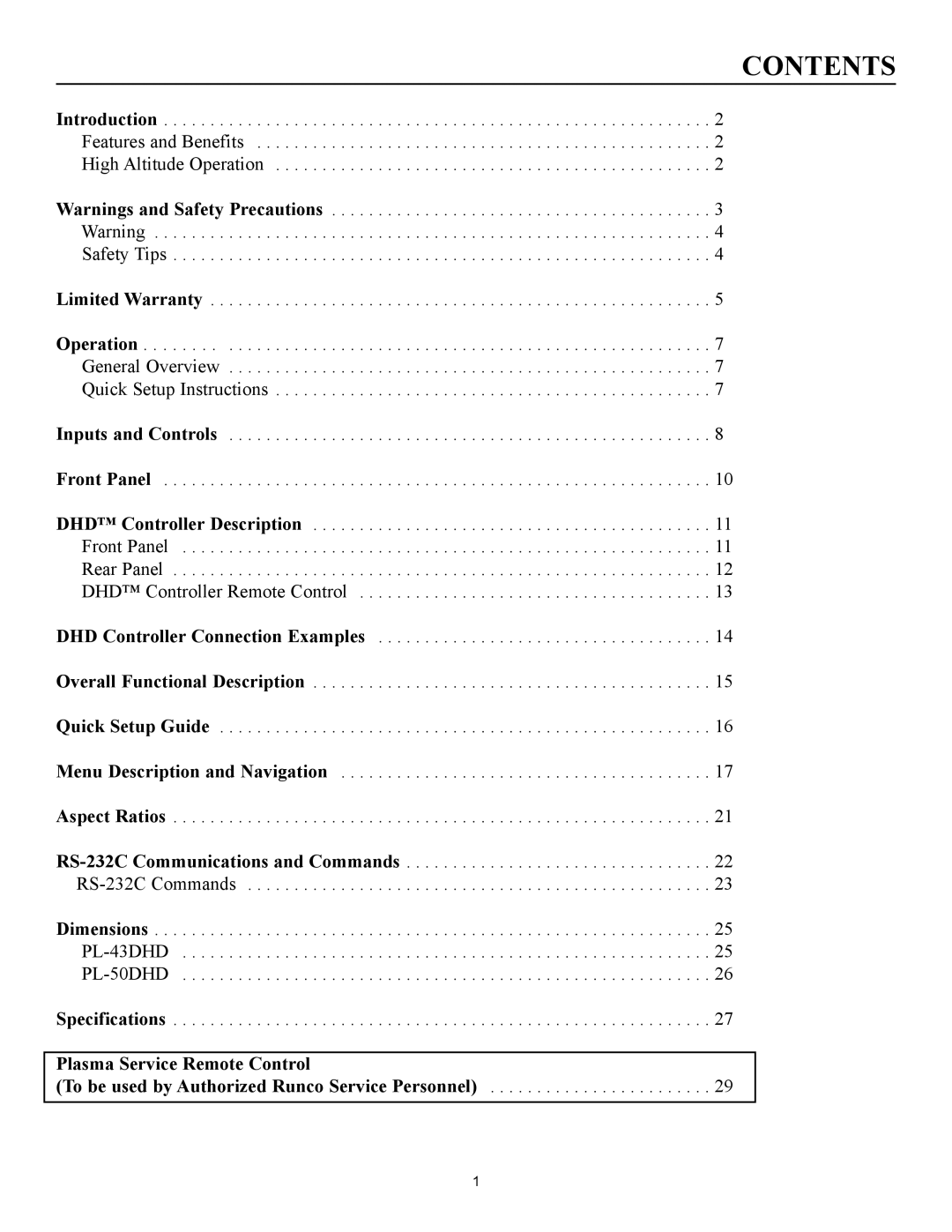 Runco pmn manual Contents 