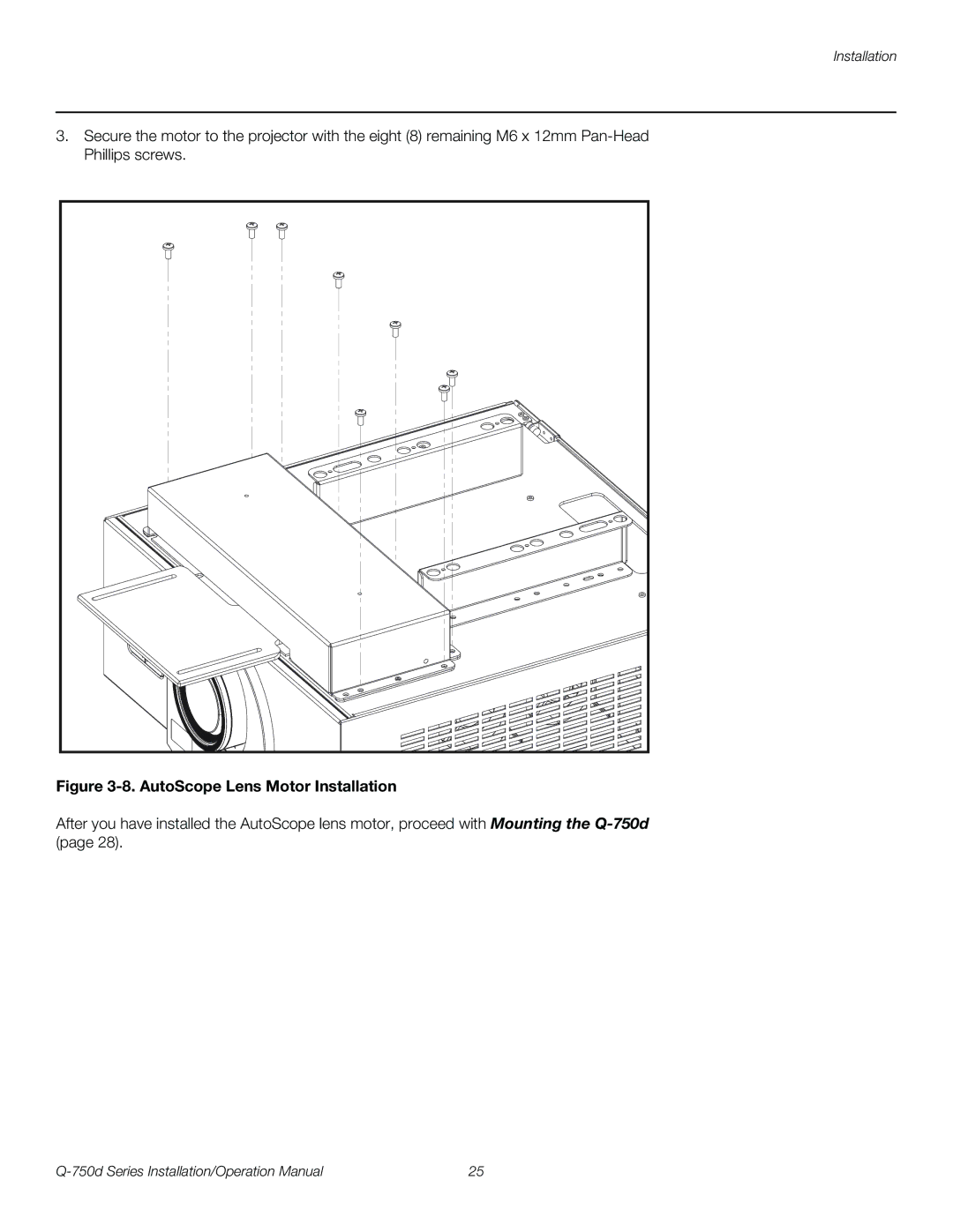 Runco Q-750D operation manual AutoScope Lens Motor Installation 