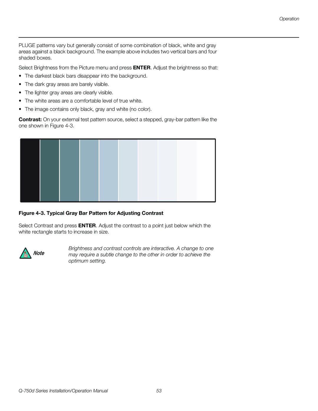 Runco Q-750D operation manual Typical Gray Bar Pattern for Adjusting Contrast 