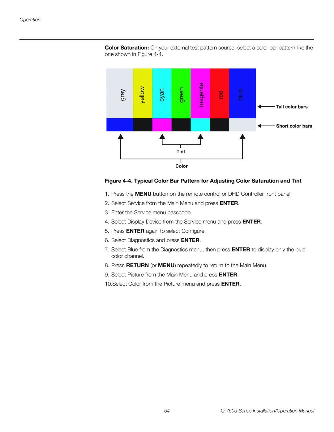 Runco Q-750D operation manual Gray Yellow Cyan Green Magenta Red Blue 