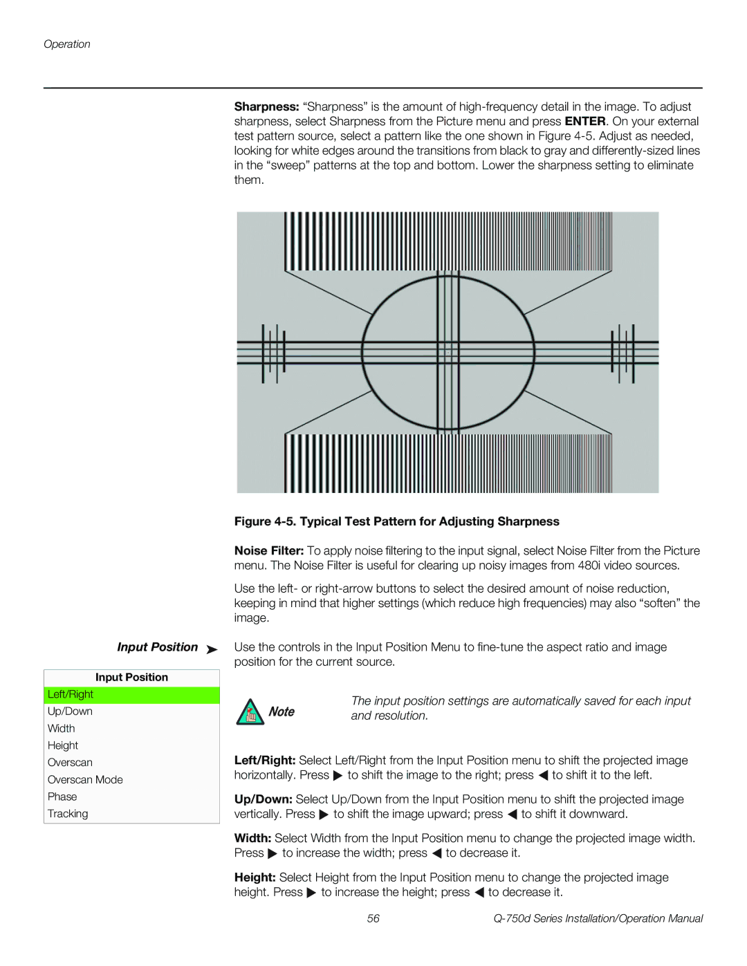 Runco Q-750D operation manual Input Position, Resolution 