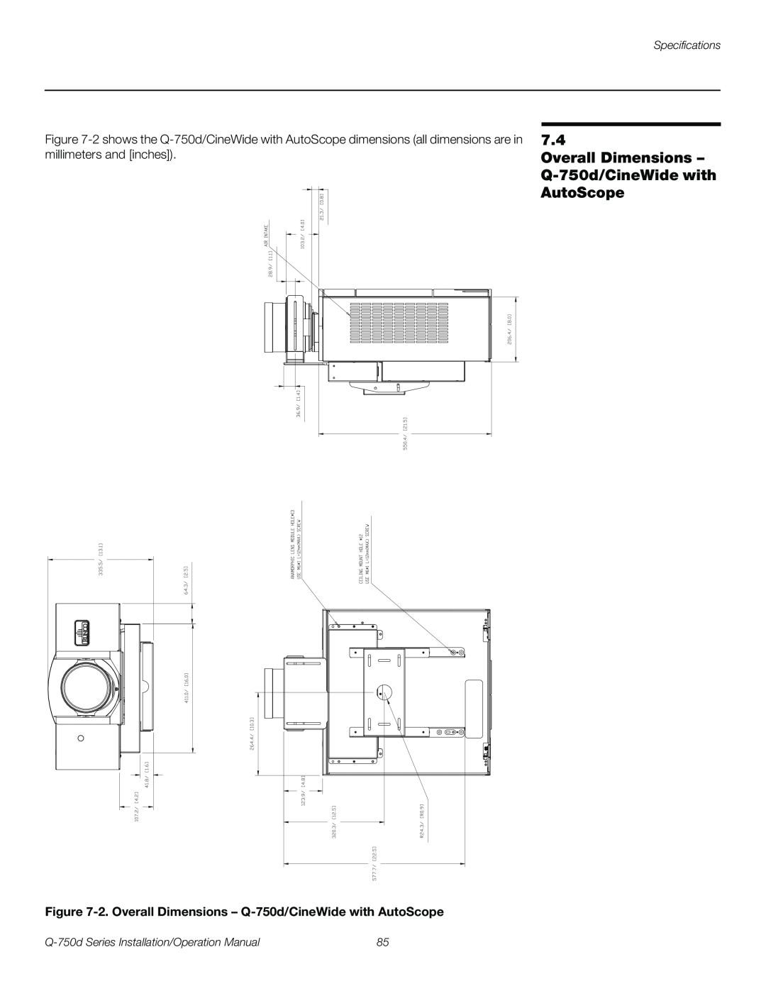 Runco Q-750D operation manual Specifications, Q-750dSeries Installation/Operation Manual 