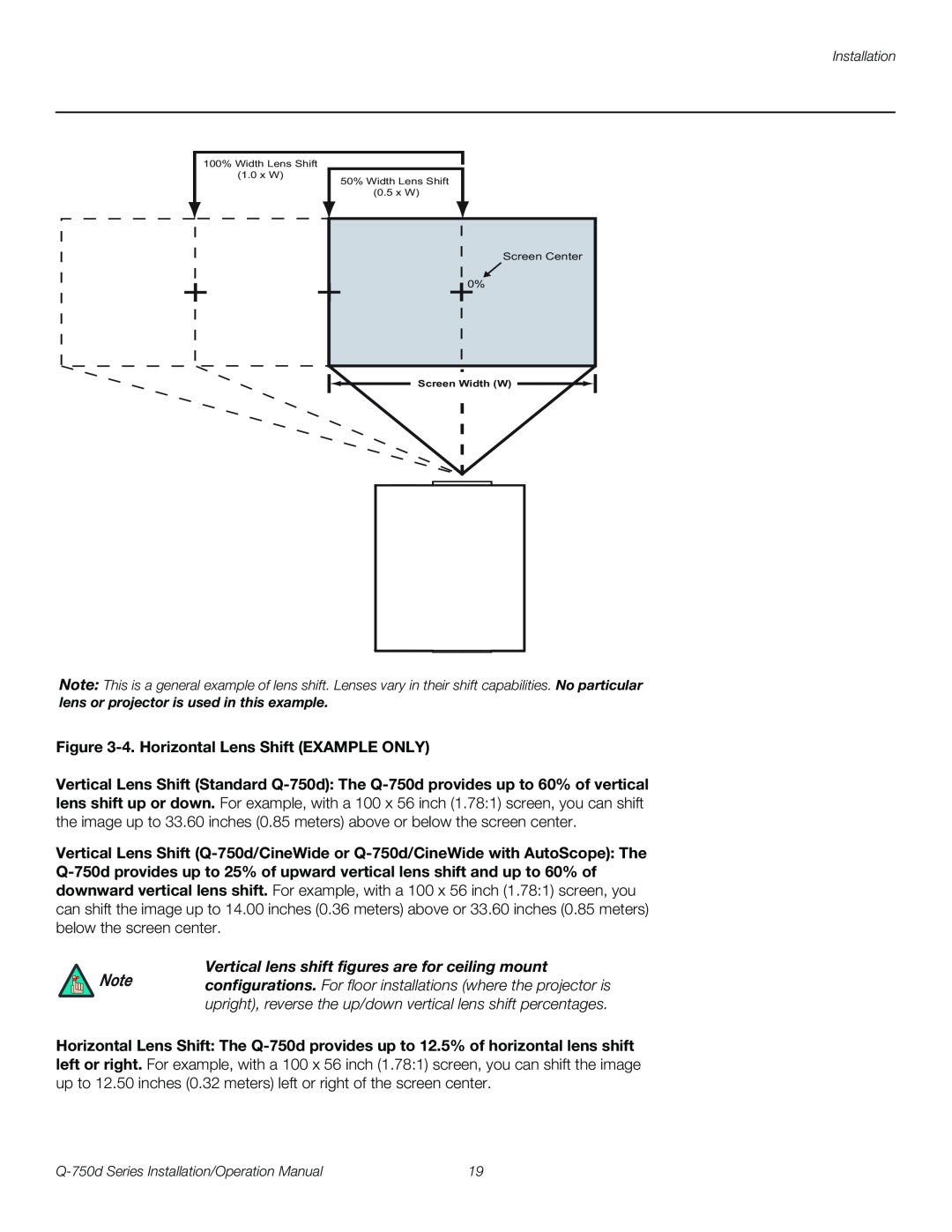 Runco Q-750D operation manual 4.Horizontal Lens Shift EXAMPLE ONLY 