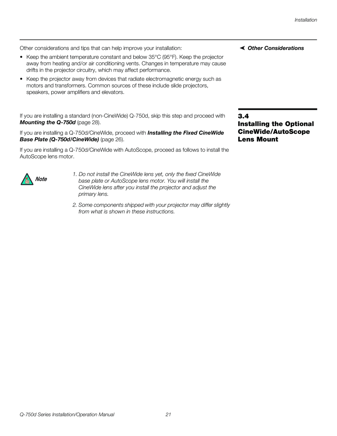Runco Q-750D operation manual Other Considerations 