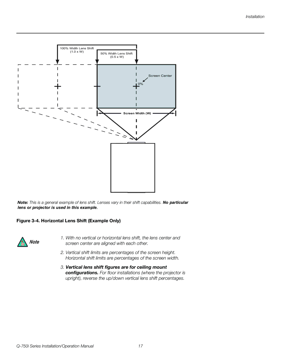 Runco Q-750I operation manual Horizontal Lens Shift Example Only 