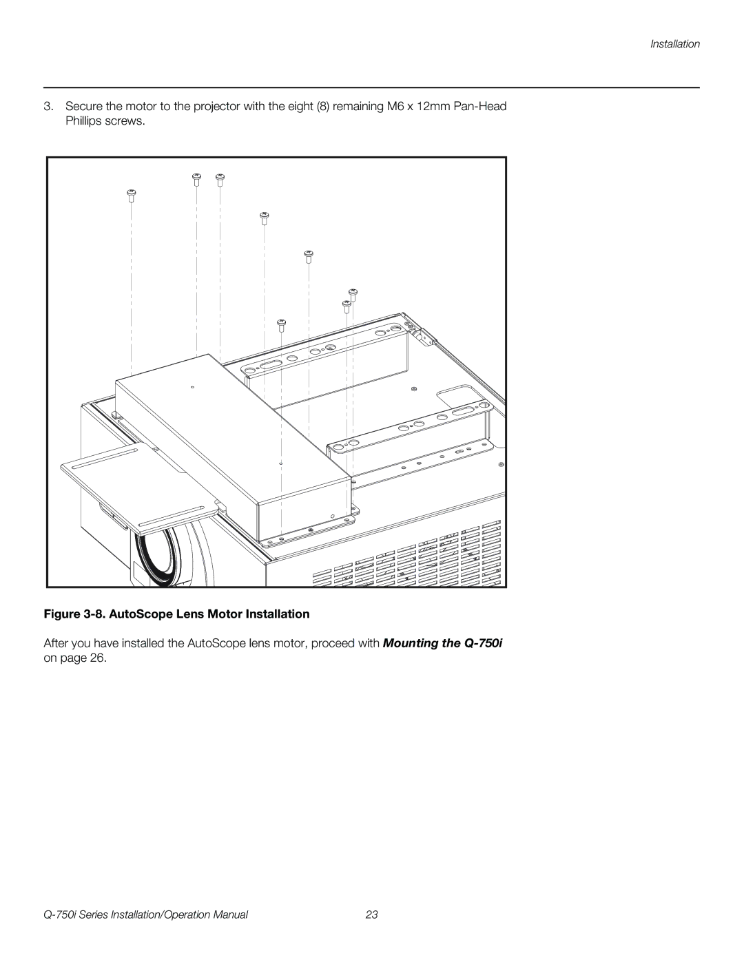 Runco Q-750I operation manual AutoScope Lens Motor Installation 