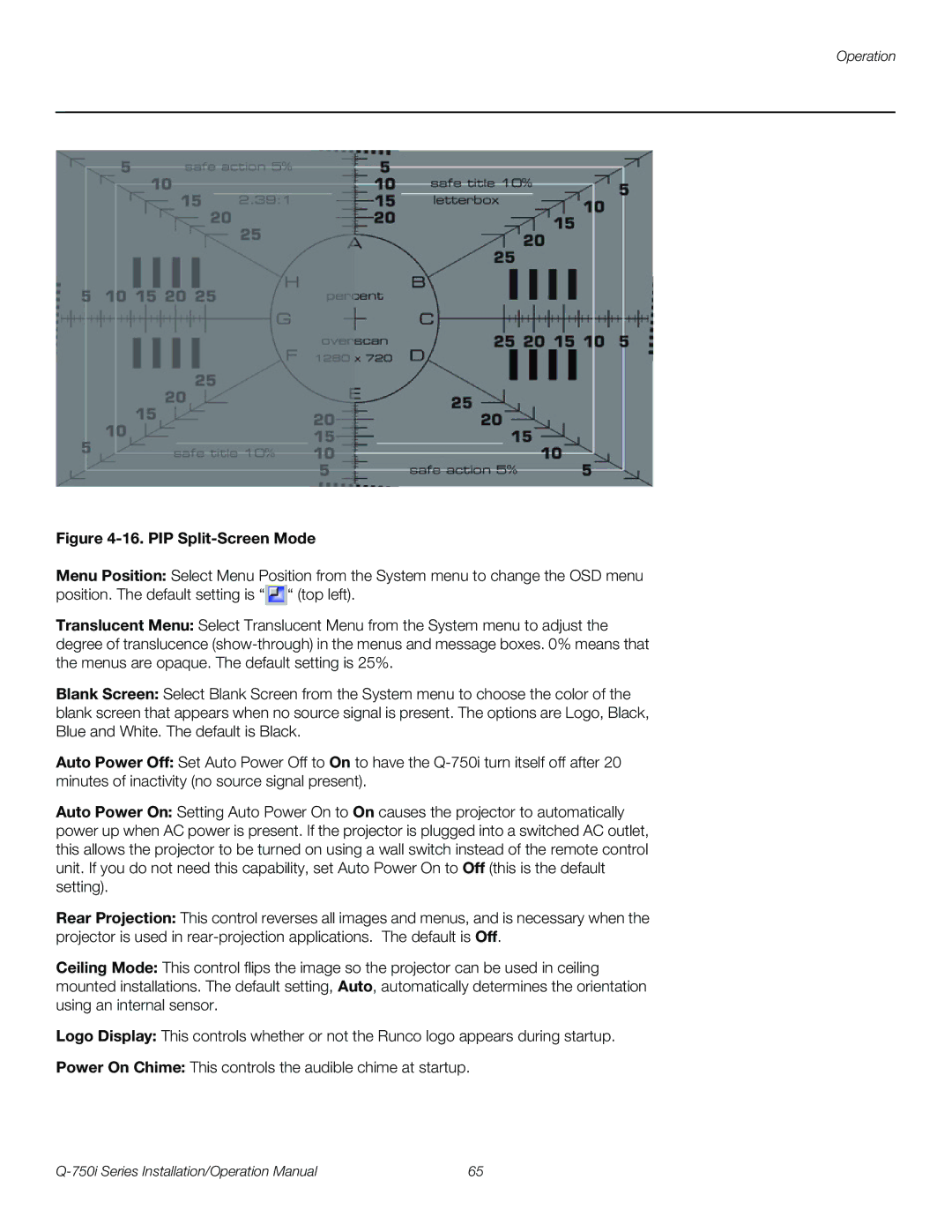 Runco Q-750I operation manual PIP Split-Screen Mode 