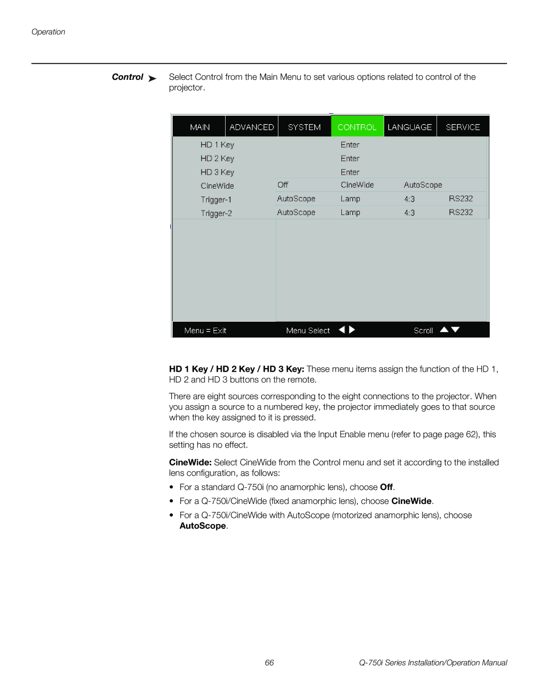 Runco Q-750I operation manual Operation 