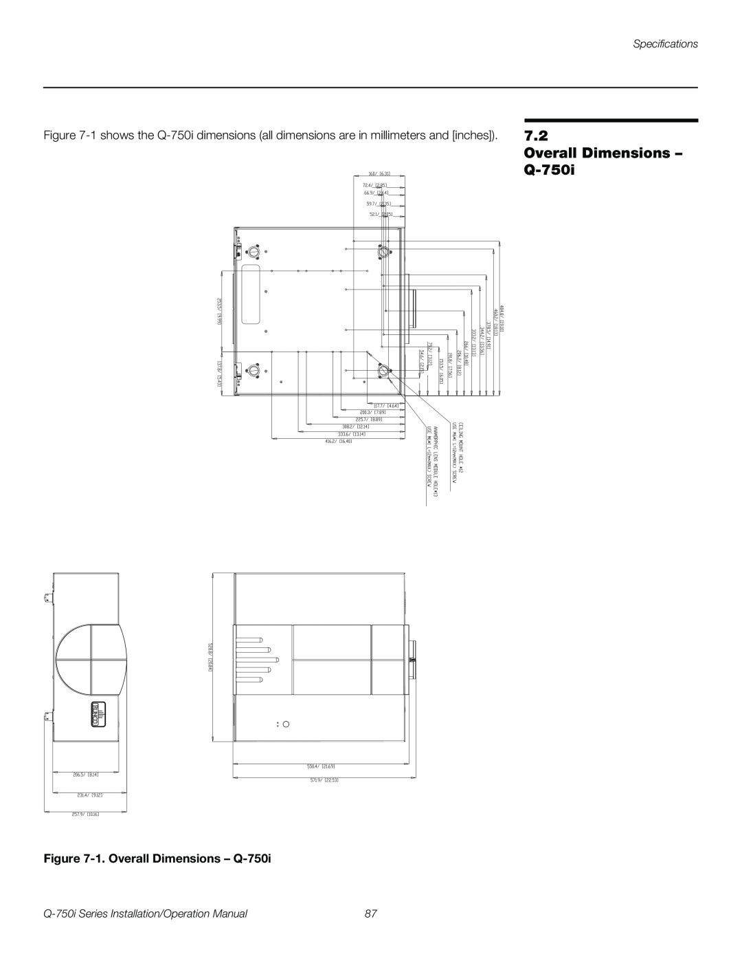 Runco Q-750I operation manual 1.Overall Dimensions - Q-750i, Specifications 