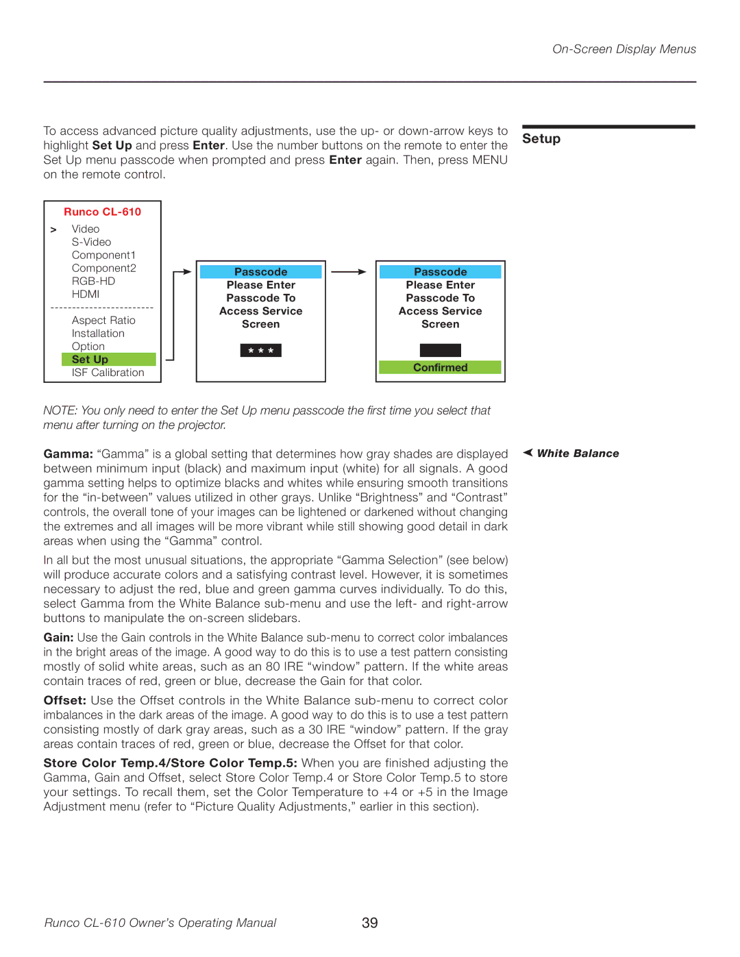 Runco Reflection manual Setup 