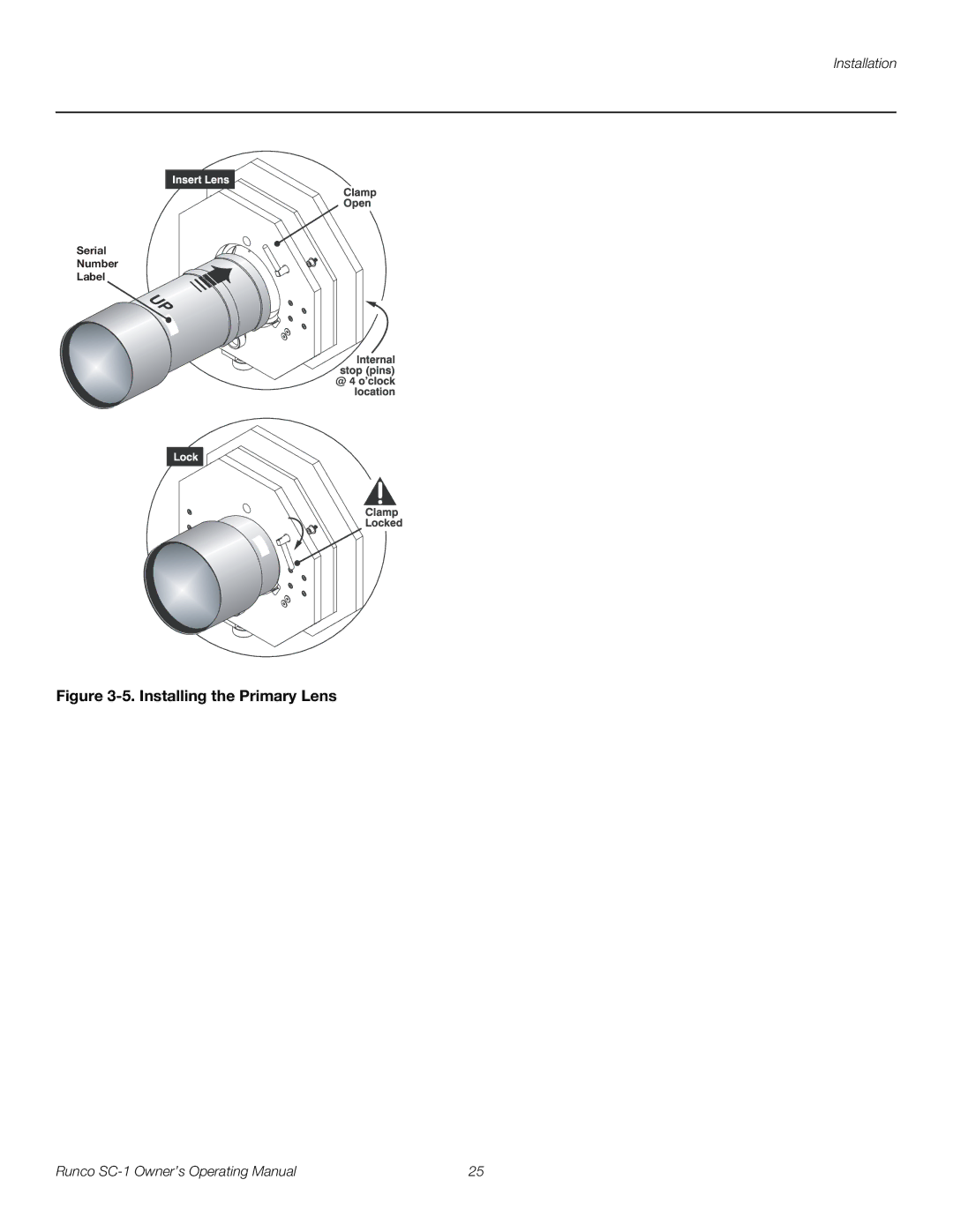 Runco SC-1 manual Installing the Primary Lens 