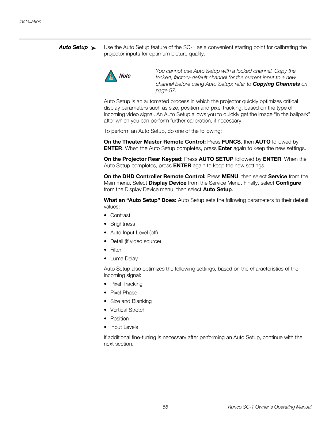 Runco SC-1 manual You cannot use Auto Setup with a locked channel. Copy 