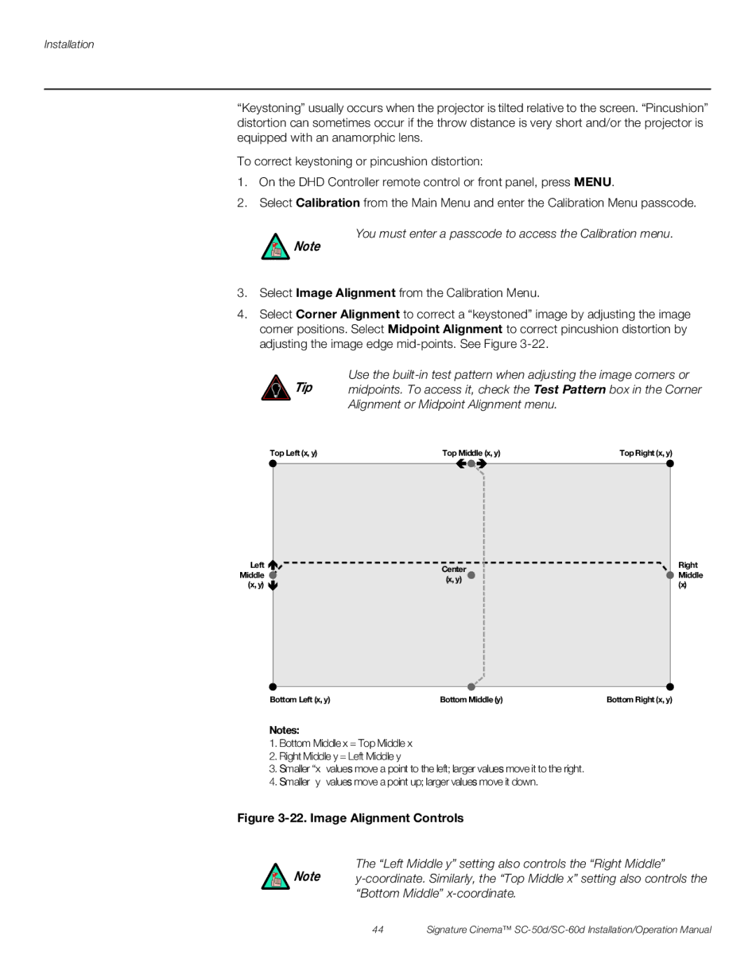 Runco SC-60D, SC-50D operation manual You must enter a passcode to access the Calibration menu 