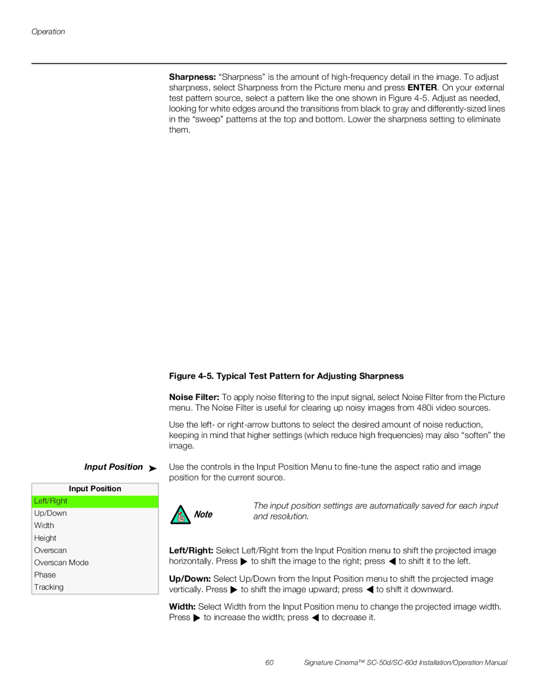 Runco SC-60D, SC-50D operation manual Input Position, Resolution 