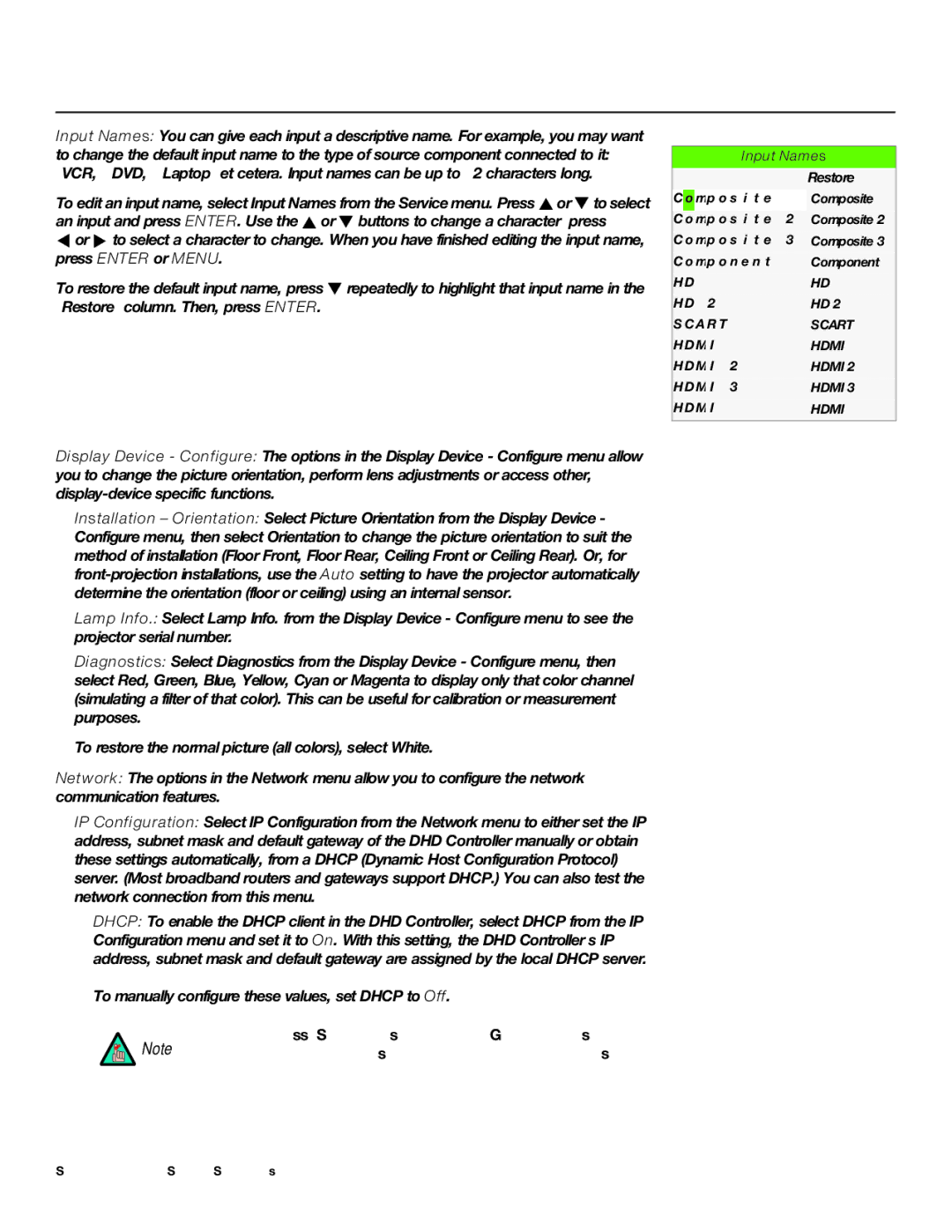 Runco SC-50D, SC-60D operation manual Input Names 