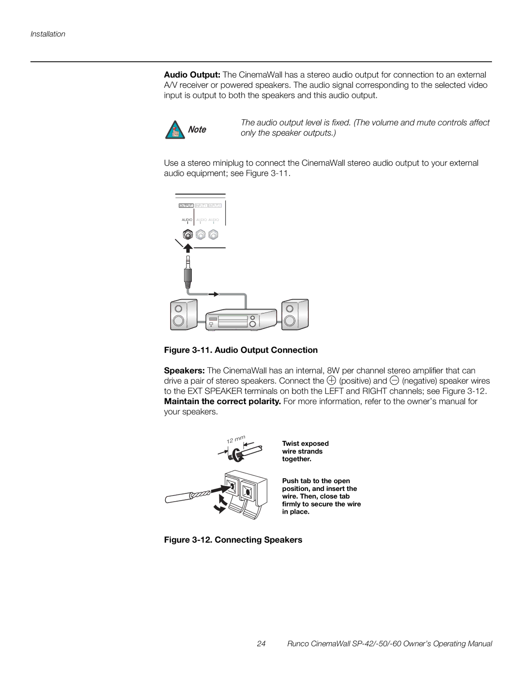 Runco SP-50, SP-42, SP-60 manual Audio Output Connection 