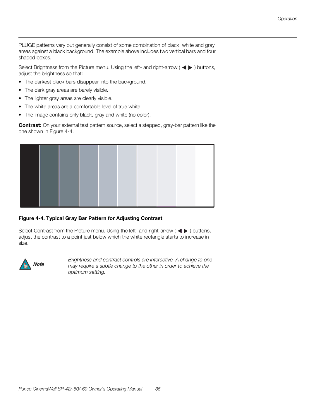 Runco SP-42, SP-50, SP-60 manual Typical Gray Bar Pattern for Adjusting Contrast 