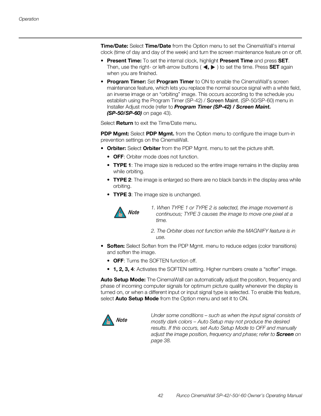 Runco SP-50, SP-42, SP-60 manual Under some conditions such as when the input signal consists 