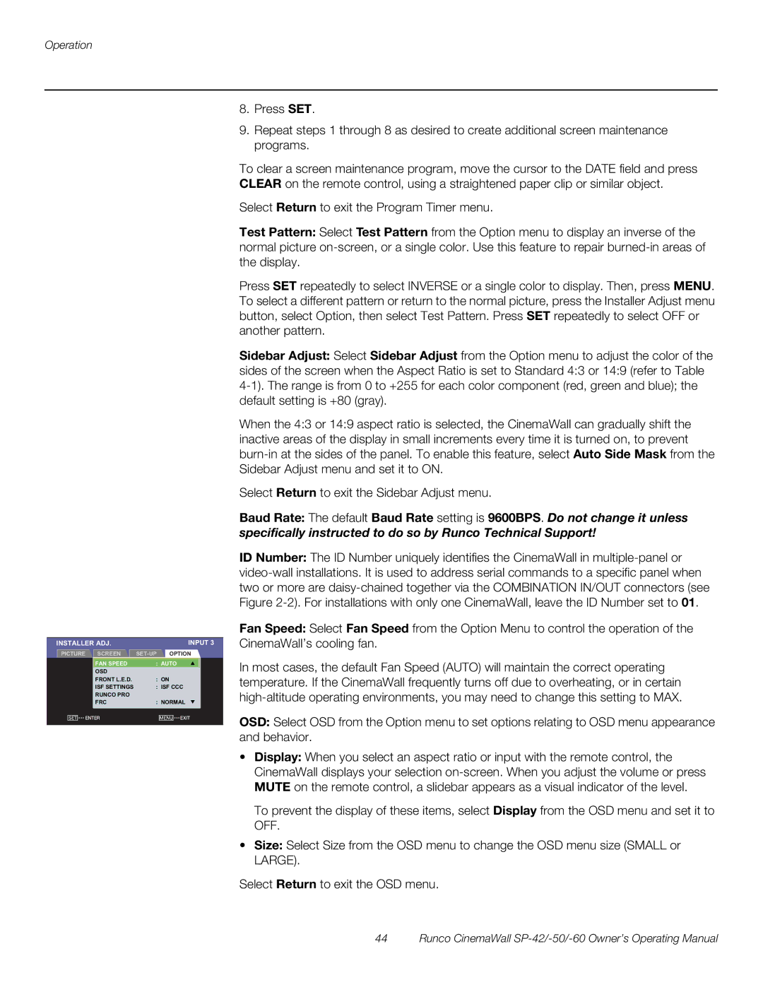 Runco SP-42, SP-50, SP-60 manual FAN Speed Auto 