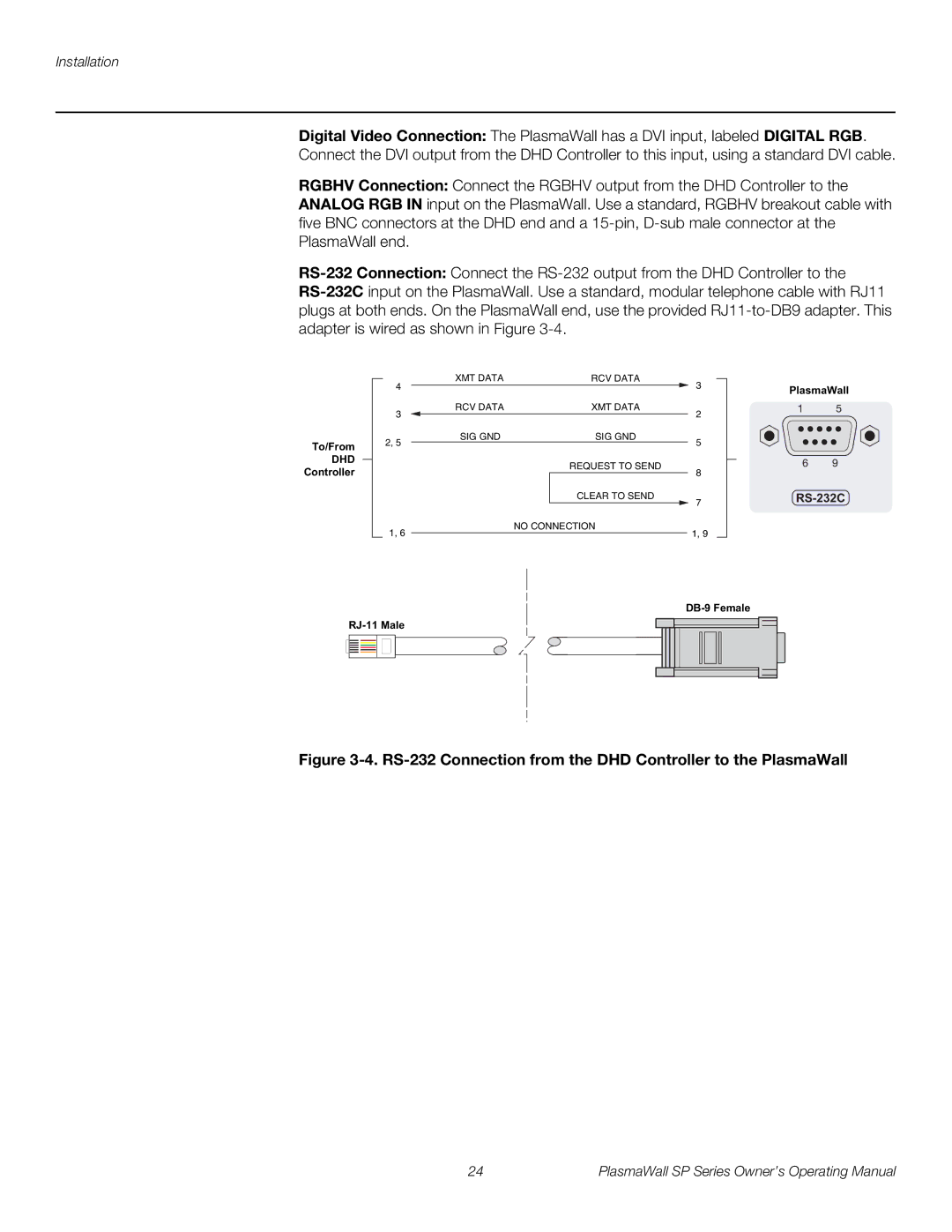 Runco SP-60DHD, SP-42DHD, SP-50DHD manual RS-232 Connection from the DHD Controller to the PlasmaWall 