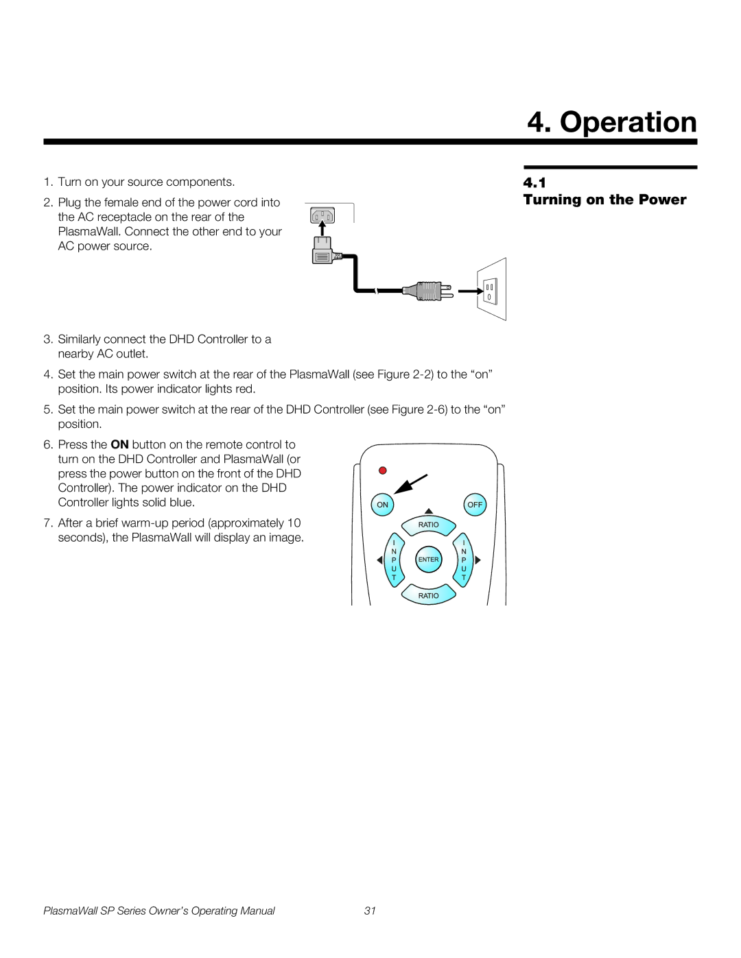 Runco SP-50DHD, SP-42DHD, SP-60DHD manual Operation, Turning on the Power 