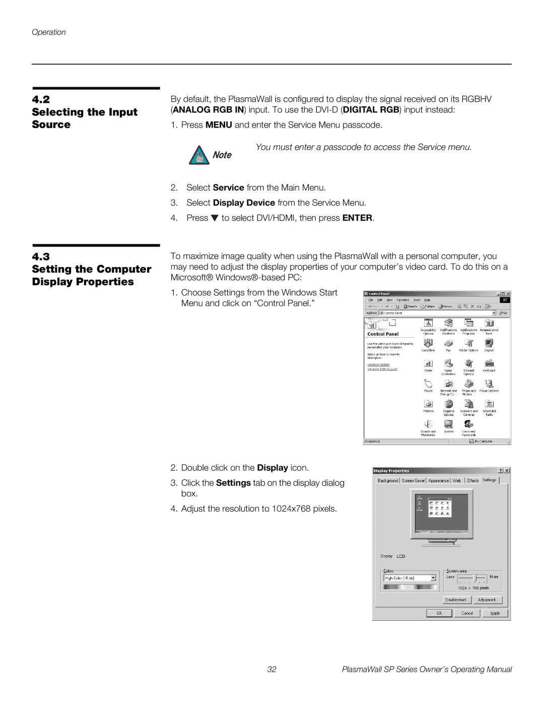 Runco SP-42DHD, SP-60DHD, SP-50DHD manual You must enter a passcode to access the Service menu 