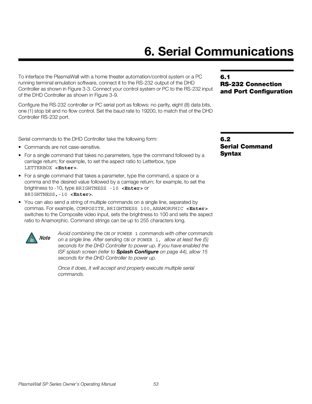 Runco SP-42DHD, SP-60DHD, SP-50DHD manual Serial Communications, Letterbox Enter 