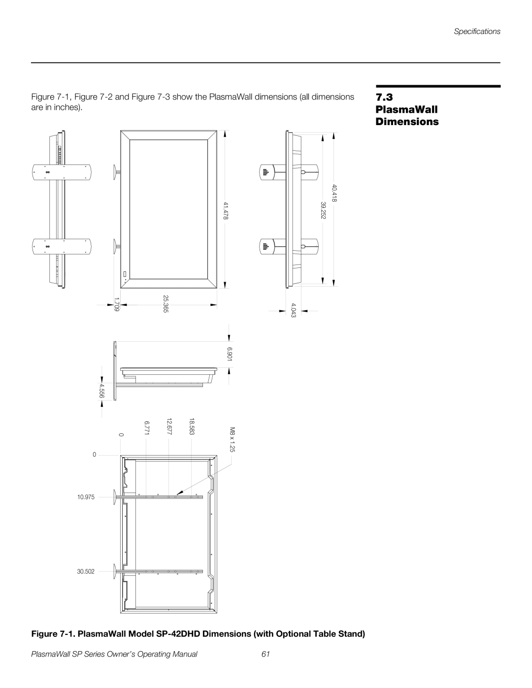 Runco SP-50DHD, SP-42DHD, SP-60DHD manual PlasmaWall, Dimensions 