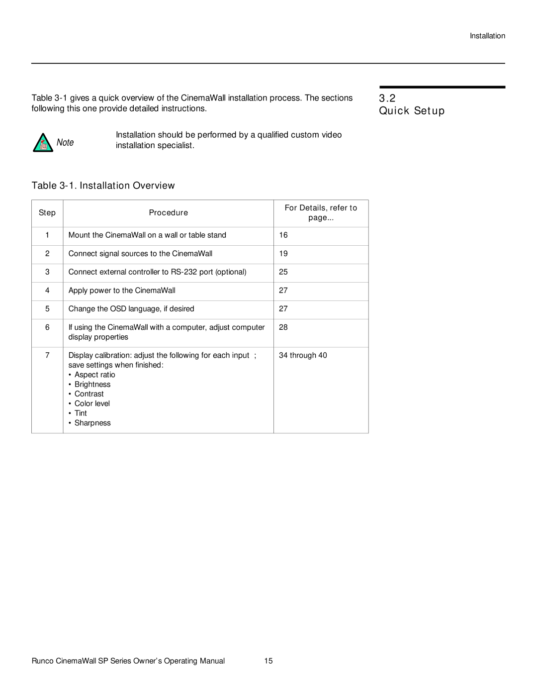 Runco SP-42xa, SP-60xa, SP-50xa manual Quick Setup, Step Procedure For Details, refer to 