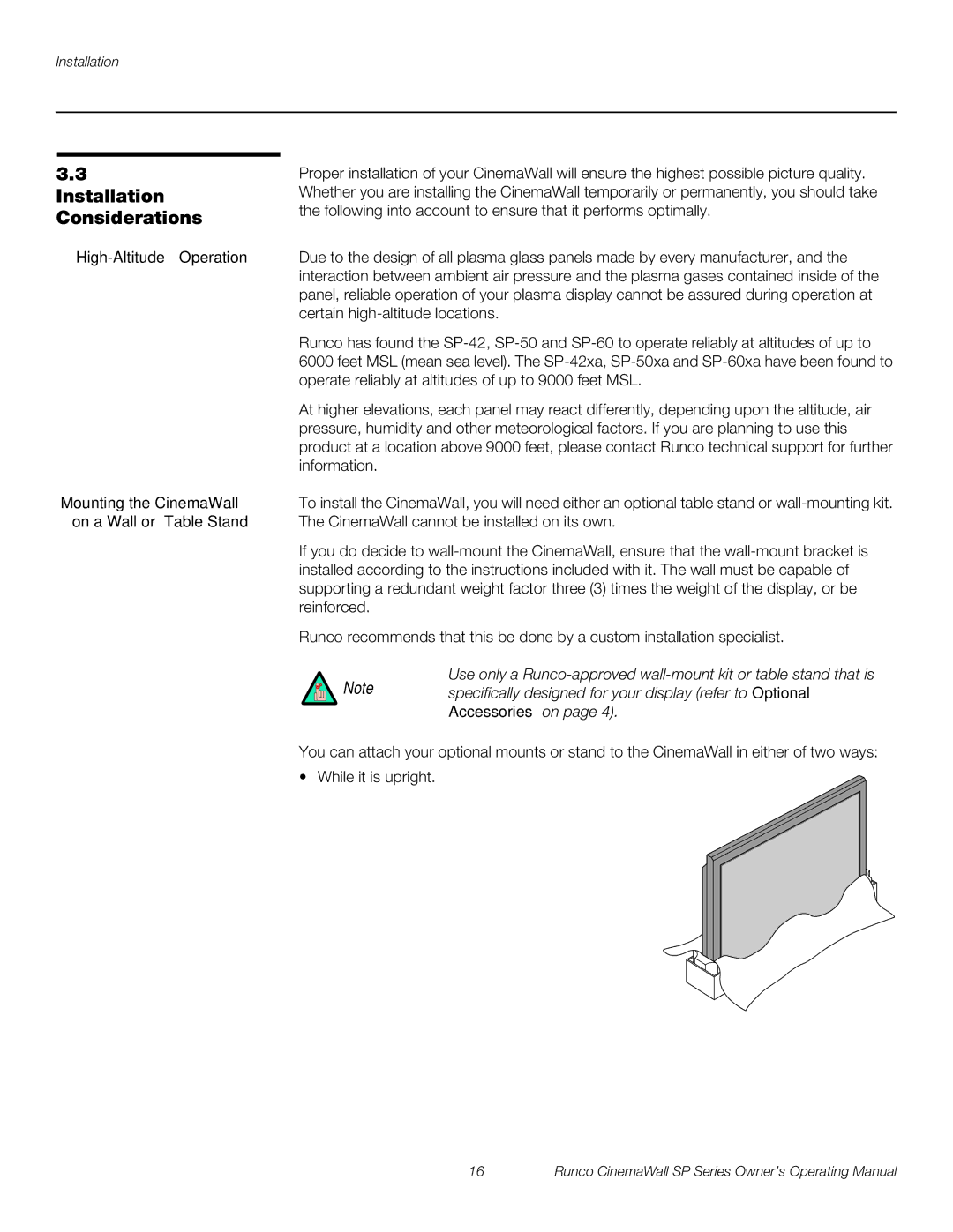 Runco SP-50xa, SP-60xa, SP-42xa manual Installation, Considerations 