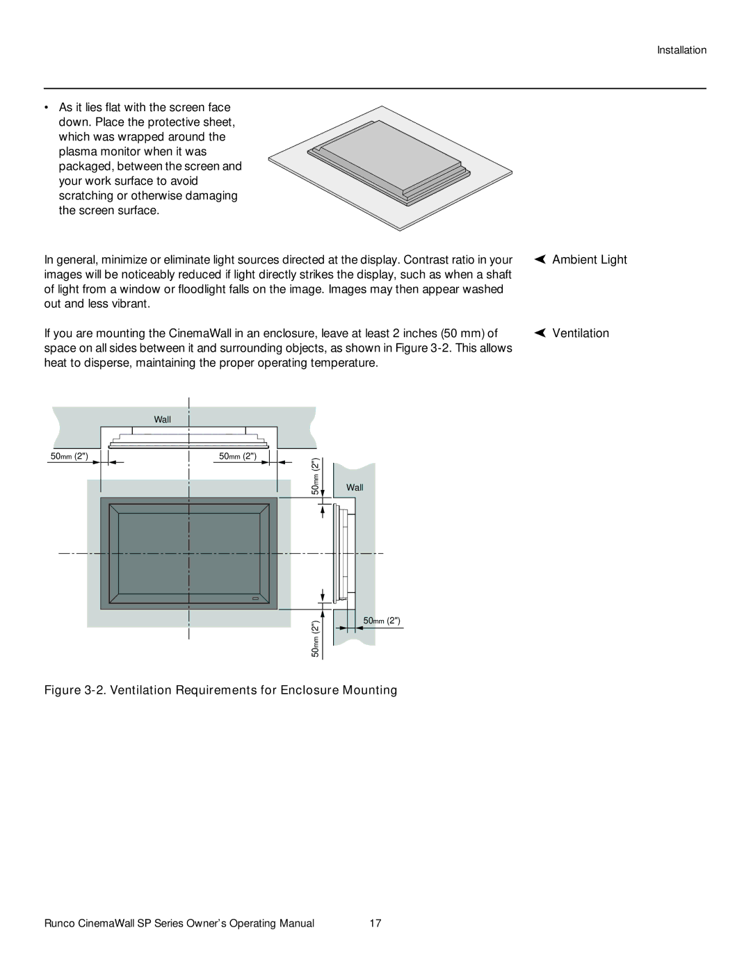 Runco SP-60xa, SP-42xa, SP-50xa manual Ambient Light, Ventilation 