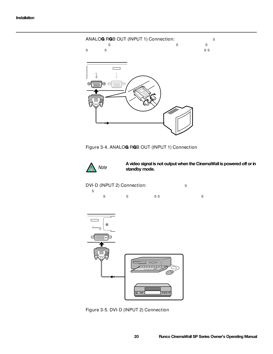 Runco SP-60xa, SP-42xa, SP-50xa manual Analog RGB OUT Input 1 Connection, Standby mode 