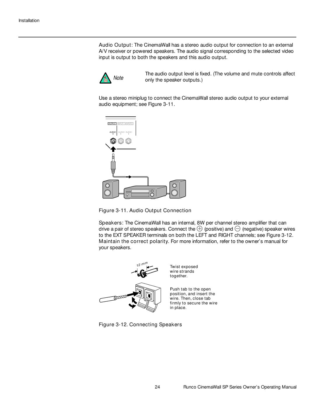 Runco SP-42xa, SP-60xa, SP-50xa manual Audio Output Connection 