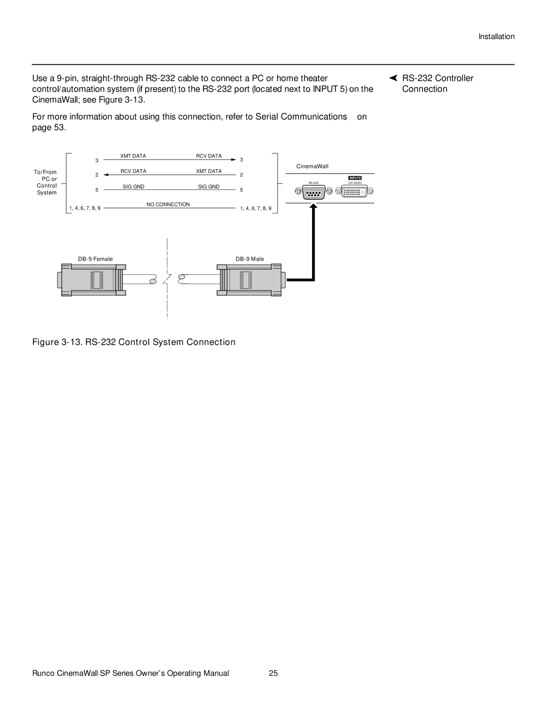 Runco SP-50xa, SP-60xa, SP-42xa manual RS-232 Controller, Connection 