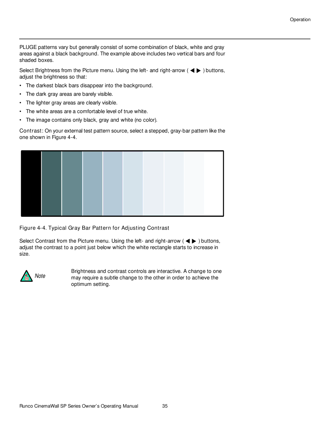 Runco SP-60xa, SP-42xa, SP-50xa manual Typical Gray Bar Pattern for Adjusting Contrast 