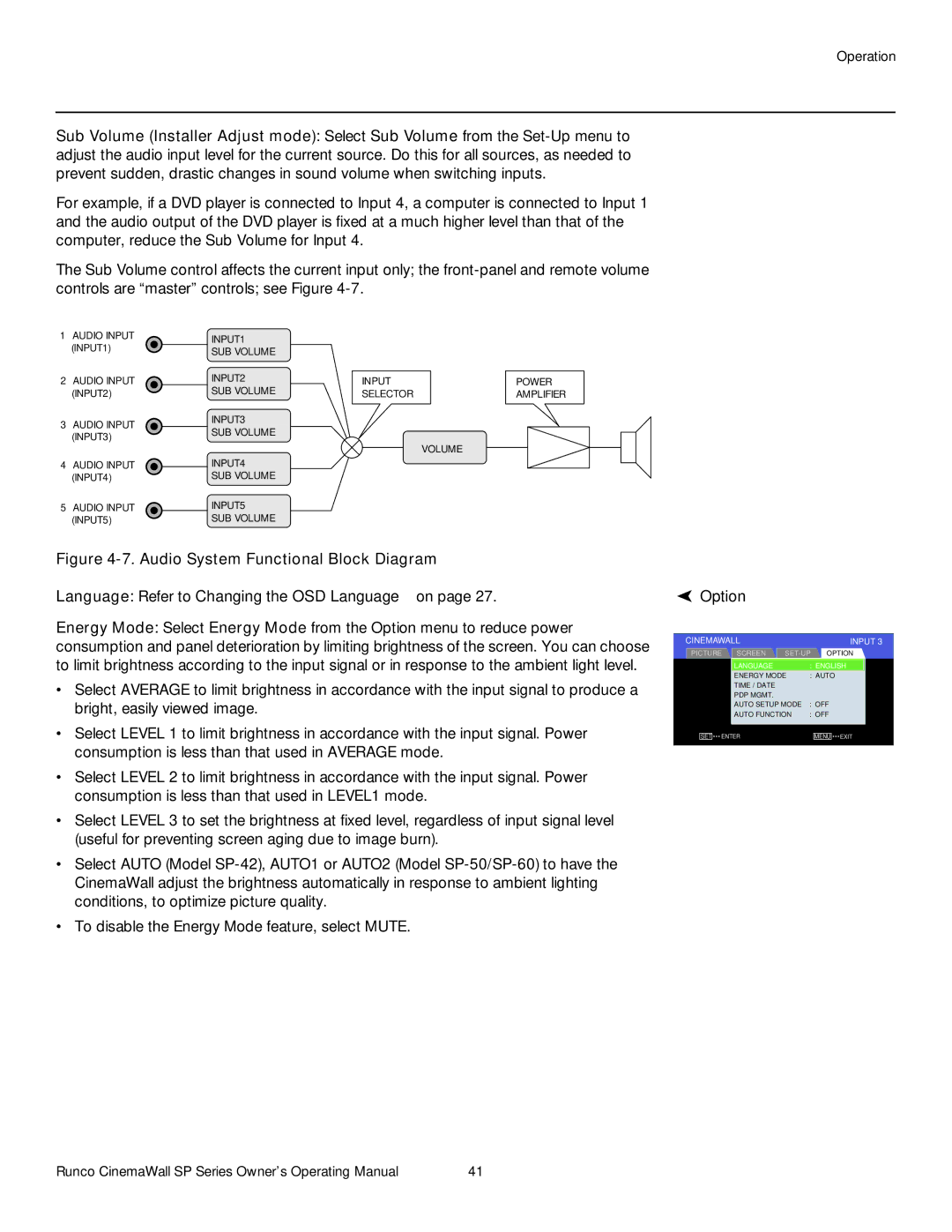 Runco SP-60xa, SP-42xa, SP-50xa manual Language Refer to Changing the OSD Language on, Option 