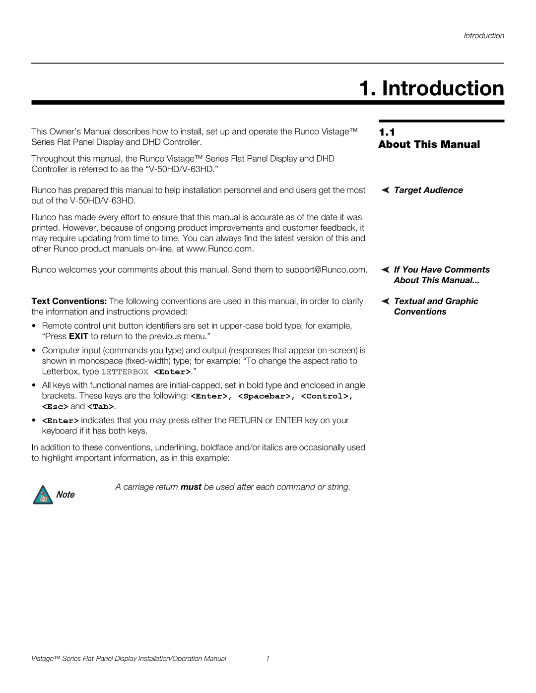 Runco V-50HD, V-63HD operation manual Introduction, About This Manual 