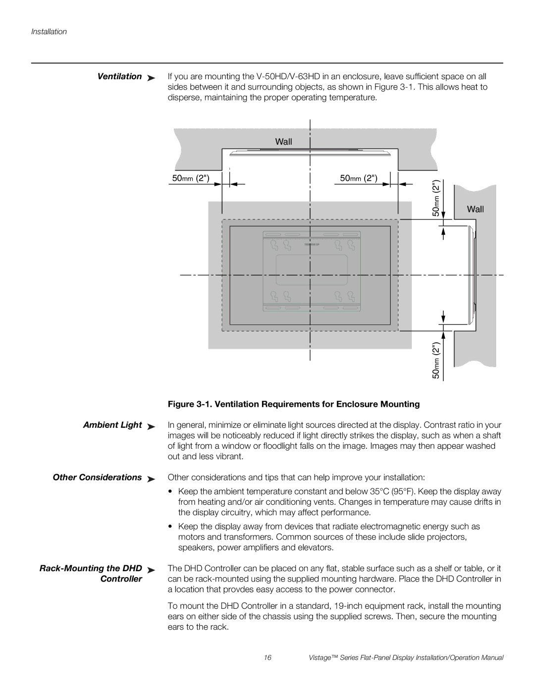 Runco V-63HD, V-50HD operation manual Ambient Light, Other Considerations, Rack-Mounting the DHD, Controller 