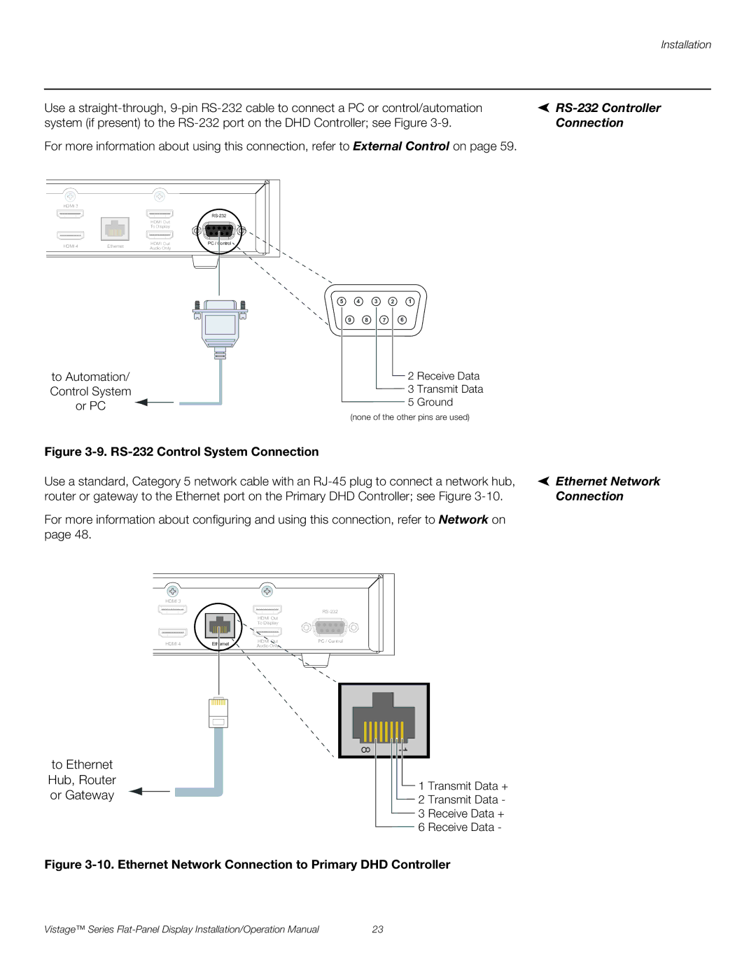 Runco V-50HD, V-63HD operation manual RS-232 Controller, Connection, Ethernet Network 